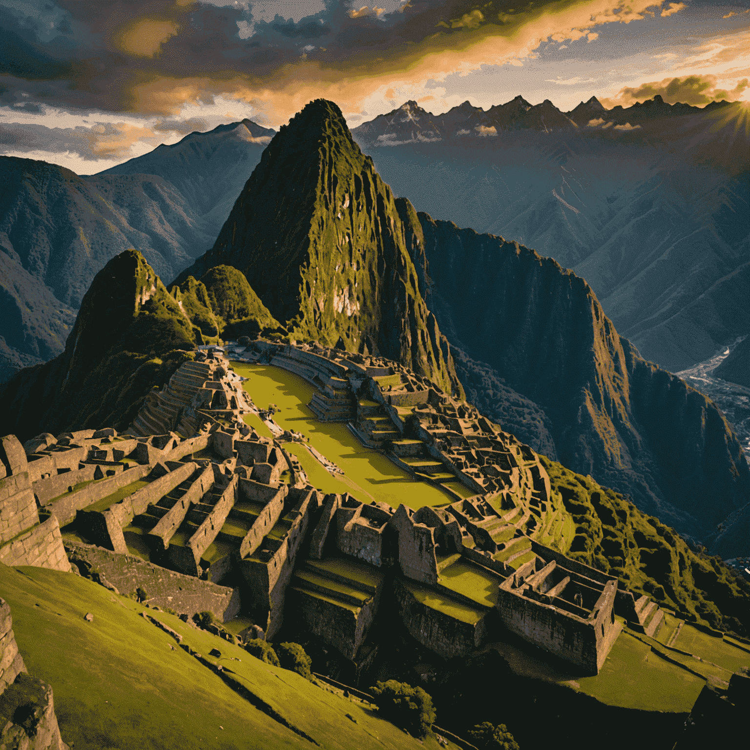 Vista impresionante de Machu Picchu iluminado por la luz del amanecer